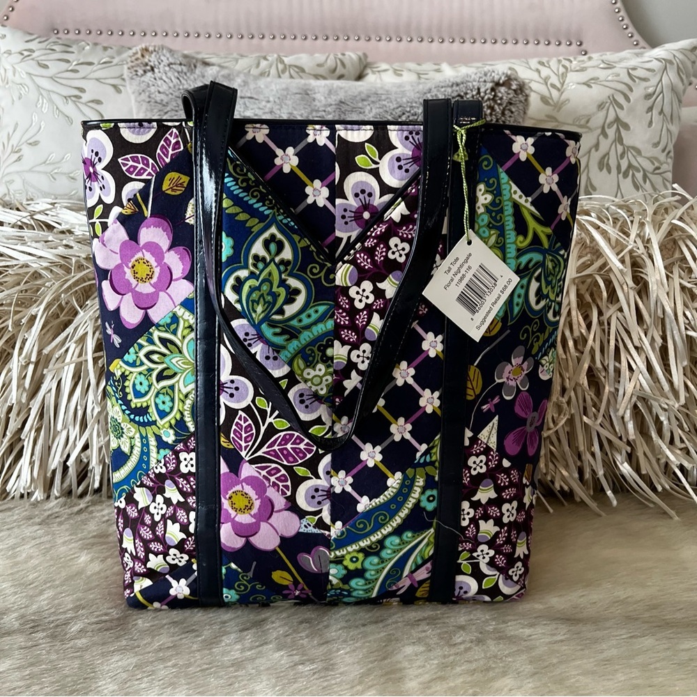 New VERA BRADLEY Floral Nightingale 2011 Tall Tote Rhythm Blues Plum Petal Y2K